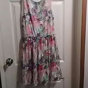 White dress with colorful flower design